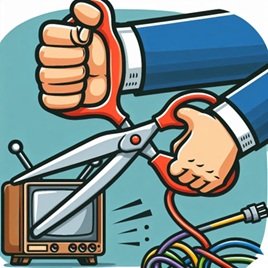 cartoon hands with scissors cutting cable TV cord