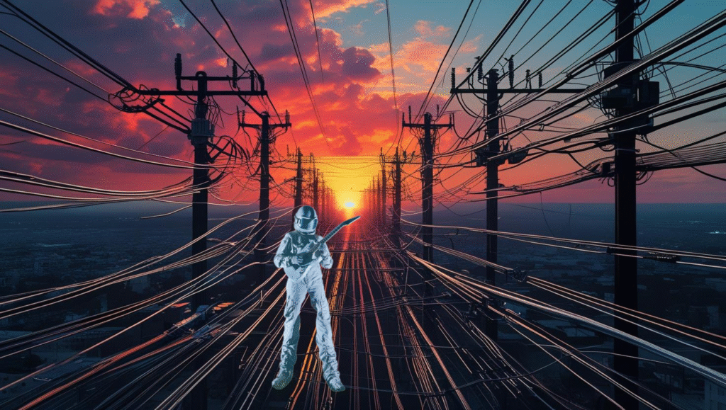 picture of Cable TV cables stretching into the setting sun